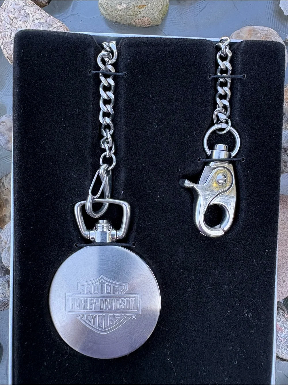 Harley-Davidson BULOVA Brushed Silver Pocket Watch with Chain & Clip